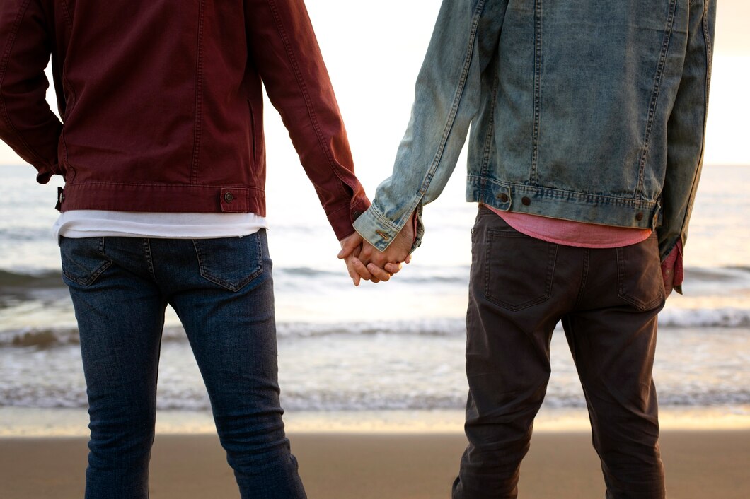 pareja indefinida cogiéndose de la mano frente a la playa